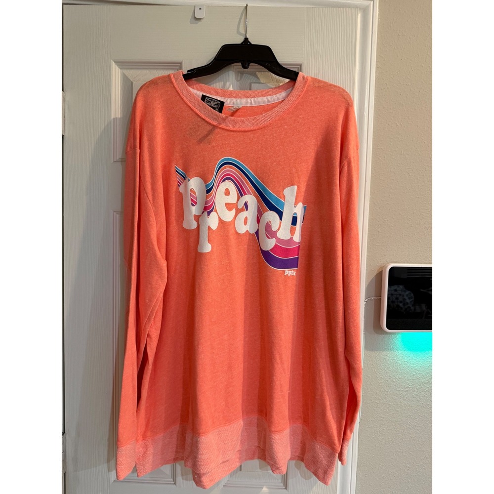 Live and Tell LAT Apparel Peach Graphic Sweatshirt 2XL Retro Rainbow Pink Orange